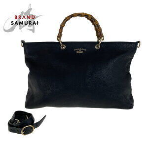 GUCCI Bamboo Black Leather Tote Bag Shoulder